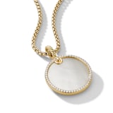 David Yurman DY Elements® Disc Pendant in 18ct Yellow Gold with Mother of Pearl and Diamond Rim, 24mm