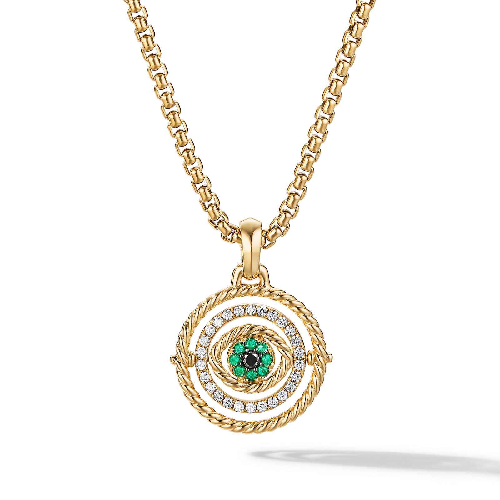 David Yurman Evil Eye Mobile Amulet in 18ct Yellow Gold with Pavé Emeralds and Diamonds, 20.5mm David Yurman Evil Eye Mobile Amulet in 18ct Yellow Gold with Pavé Emeralds and Diamonds, 20.5mm