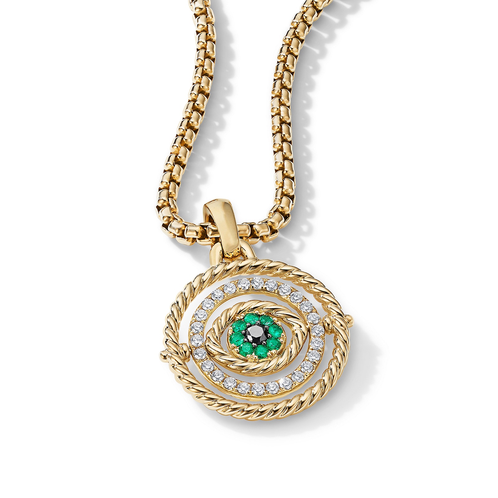David Yurman Evil Eye Mobile Amulet in 18ct Yellow Gold with Pavé Emeralds and Diamonds, 20.5mm David Yurman Evil Eye Mobile Amulet in 18ct Yellow Gold with Pavé Emeralds and Diamonds, 20.5mm