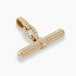 David Yurman Lexington E/W Barrel Pendant in 18ct Yellow Gold with Diamonds, 36mm