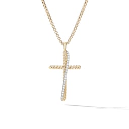 37900347 - Crossover Cross Necklace in 18ct Yellow Gold with Diamonds, 35.6mm