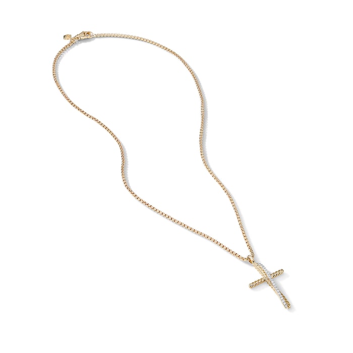 David Yurman Crossover Cross Necklace in 18ct Yellow Gold with Diamonds, 35.6mm