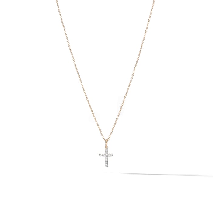 David Yurman Cable Collectibles® Cross Necklace in 18ct Yellow Gold with Diamonds, 17mm