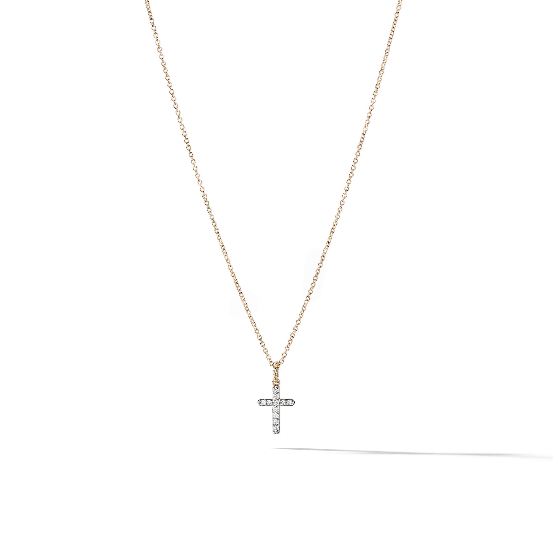 David Yurman Cable Collectibles® Cross Necklace in 18ct Yellow Gold with Diamonds, 17mm