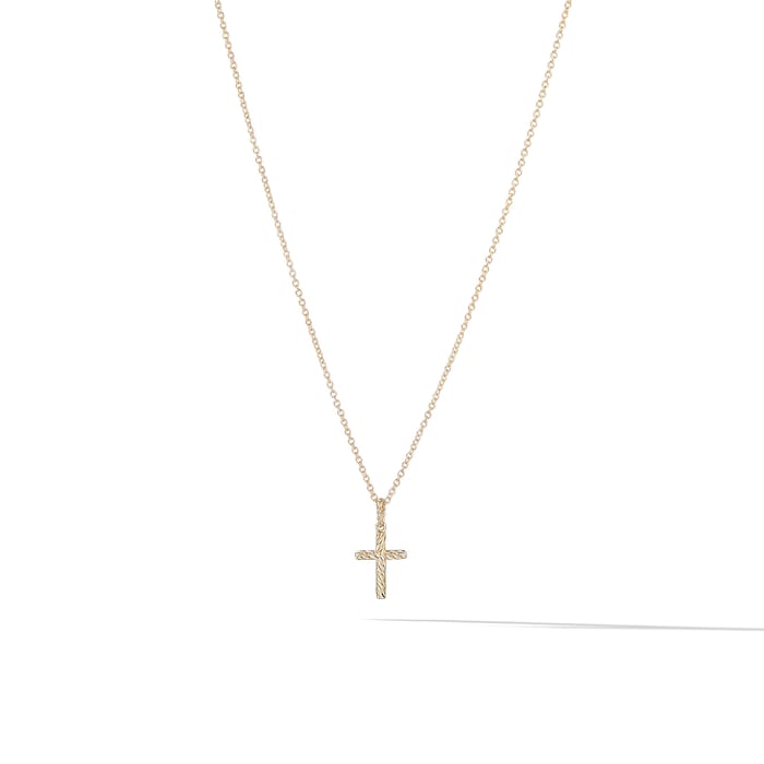 David Yurman Cable Collectibles® Cross Necklace in 18ct Yellow Gold with Diamonds, 17mm