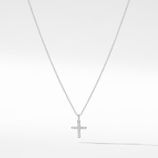 David Yurman Cable Collectibles® Cross Necklace in 18ct White Gold with Diamonds, 17mm