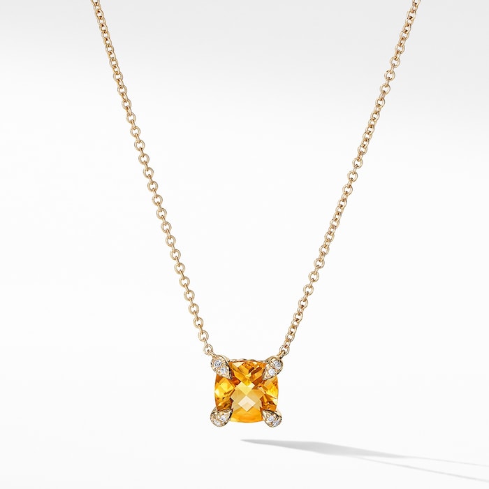 David Yurman Petite Chatelaine® Pendant Necklace in 18ct Yellow Gold with Citrine and Diamonds, 7mm