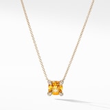 David Yurman Petite Chatelaine® Pendant Necklace in 18ct Yellow Gold with Citrine and Diamonds, 7mm