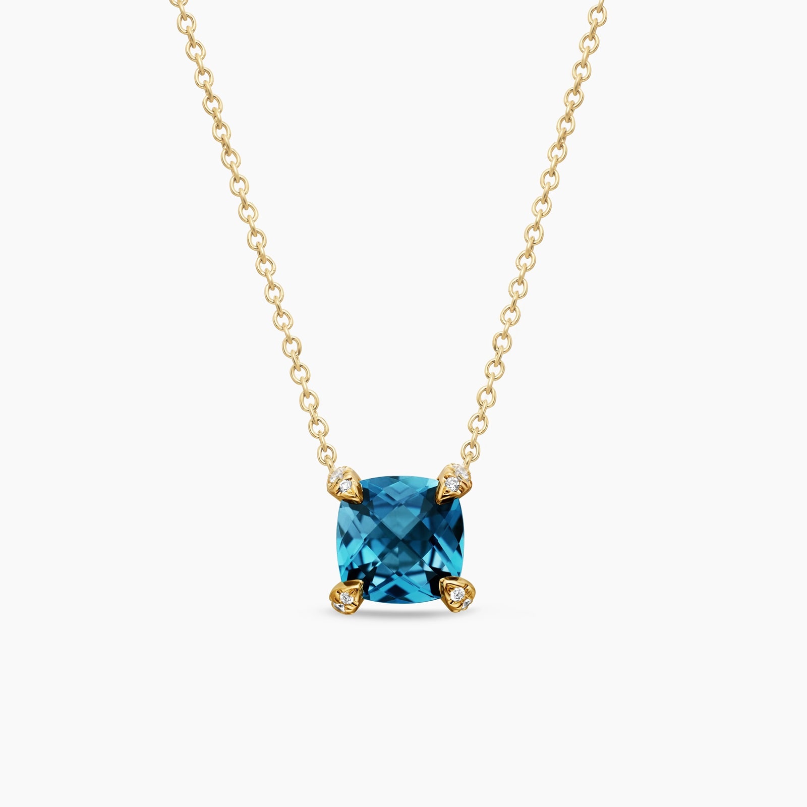 David Yurman Petite Chatelaine® Pendant Necklace in 18ct Yellow Gold with Hampton Blue Topaz and Diamonds, 7mm David Yurman Petite Chatelaine® Pendant Necklace in 18ct Yellow Gold with Hampton Blue Topaz and Diamonds, 7mm