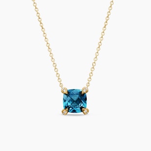 David Yurman Petite Chatelaine® Pendant Necklace in 18ct Yellow Gold with Hampton Blue Topaz and Diamonds, 7mm