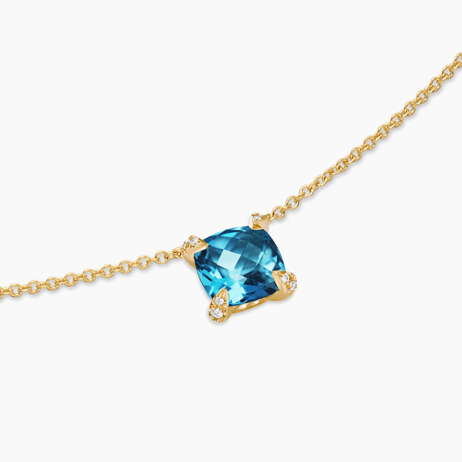 David Yurman Petite Chatelaine® Pendant Necklace in 18ct Yellow Gold with Hampton Blue Topaz and Diamonds, 7mm David Yurman Petite Chatelaine® Pendant Necklace in 18ct Yellow Gold with Hampton Blue Topaz and Diamonds, 7mm
