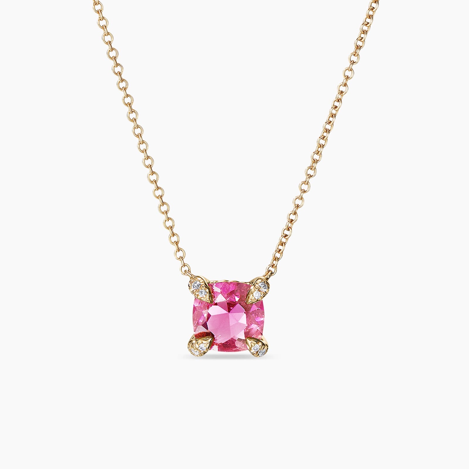 Petite Chatelaine® Pendant Necklace In 18ct Yellow Gold with Pink Tourmaline and Diamonds, 7mm