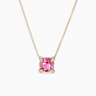 David Yurman Petite Chatelaine® Pendant Necklace In 18ct Yellow Gold with Pink Tourmaline and Diamonds, 7mm