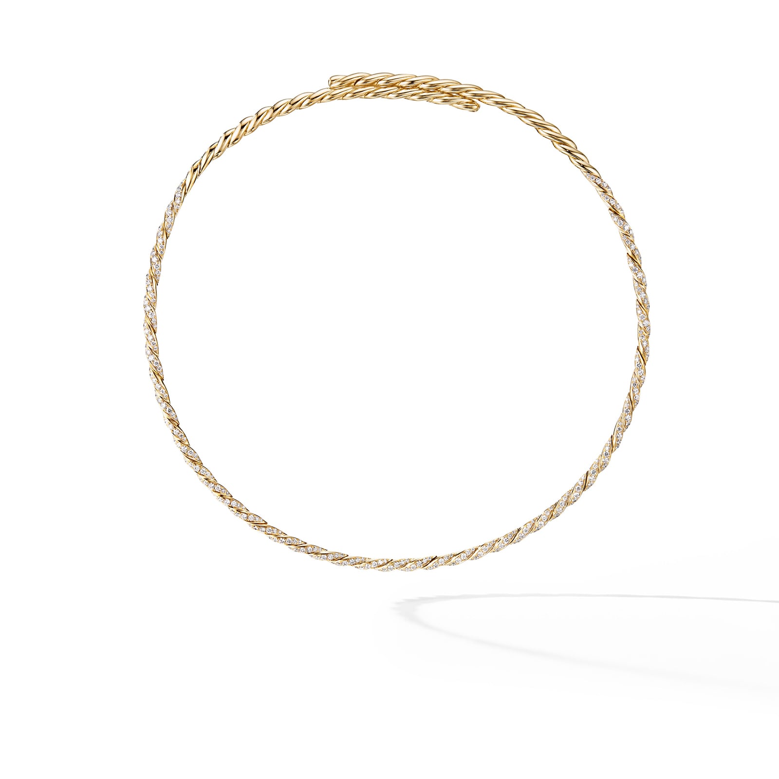 David Yurman Sculpted Cable Flex Necklace in 18ct Yellow Gold with Diamonds, 3.7mm