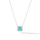 David Yurman Petite Chatelaine® Pavé Bezel Pendant Necklace in 18ct Yellow Gold with Turquoise and Diamonds, 7mm