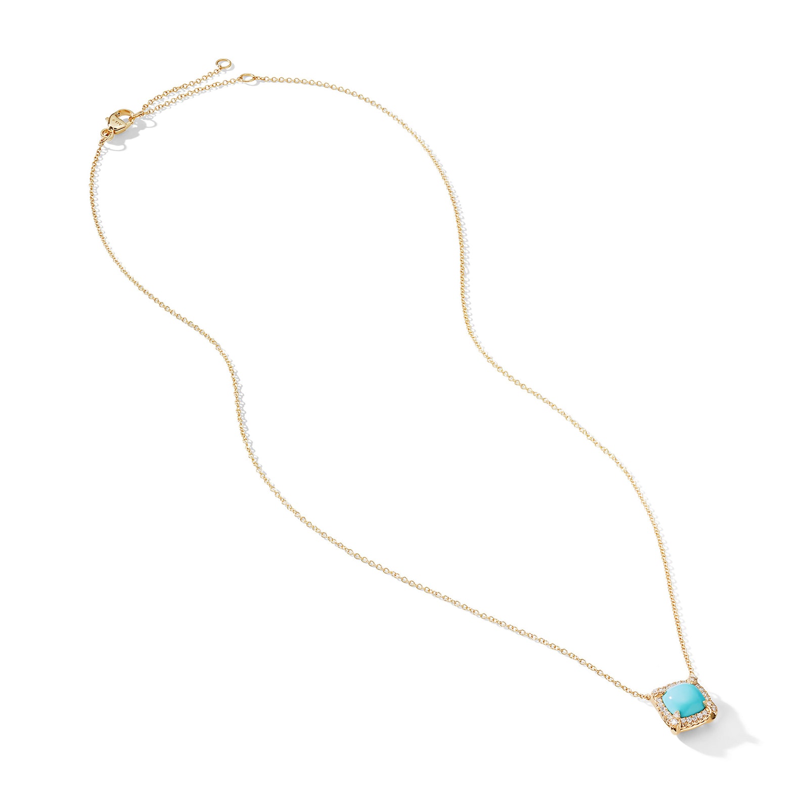 David Yurman Petite Chatelaine® Pavé Bezel Pendant Necklace in 18ct Yellow Gold with Turquoise and Diamonds, 7mm