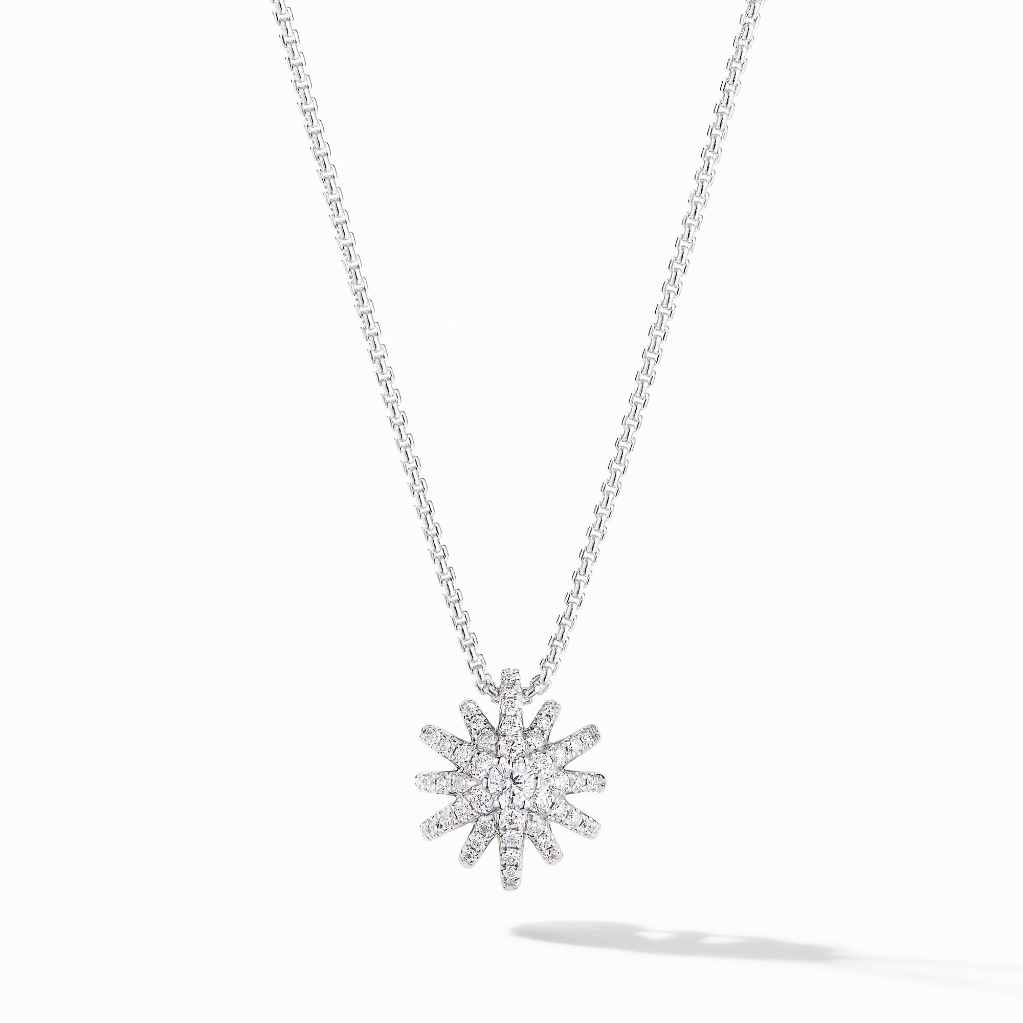 Starburst Pendant Necklace in 18ct White Gold with Diamonds, 12mm