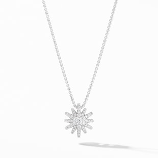 David Yurman Starburst Pendant Necklace in 18ct White Gold with Diamonds, 12mm