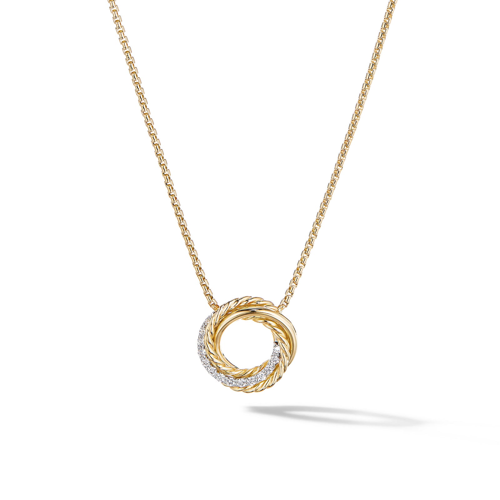 Crossover Pendant Necklace in 18ct Yellow Gold with Diamonds, 14.5mm