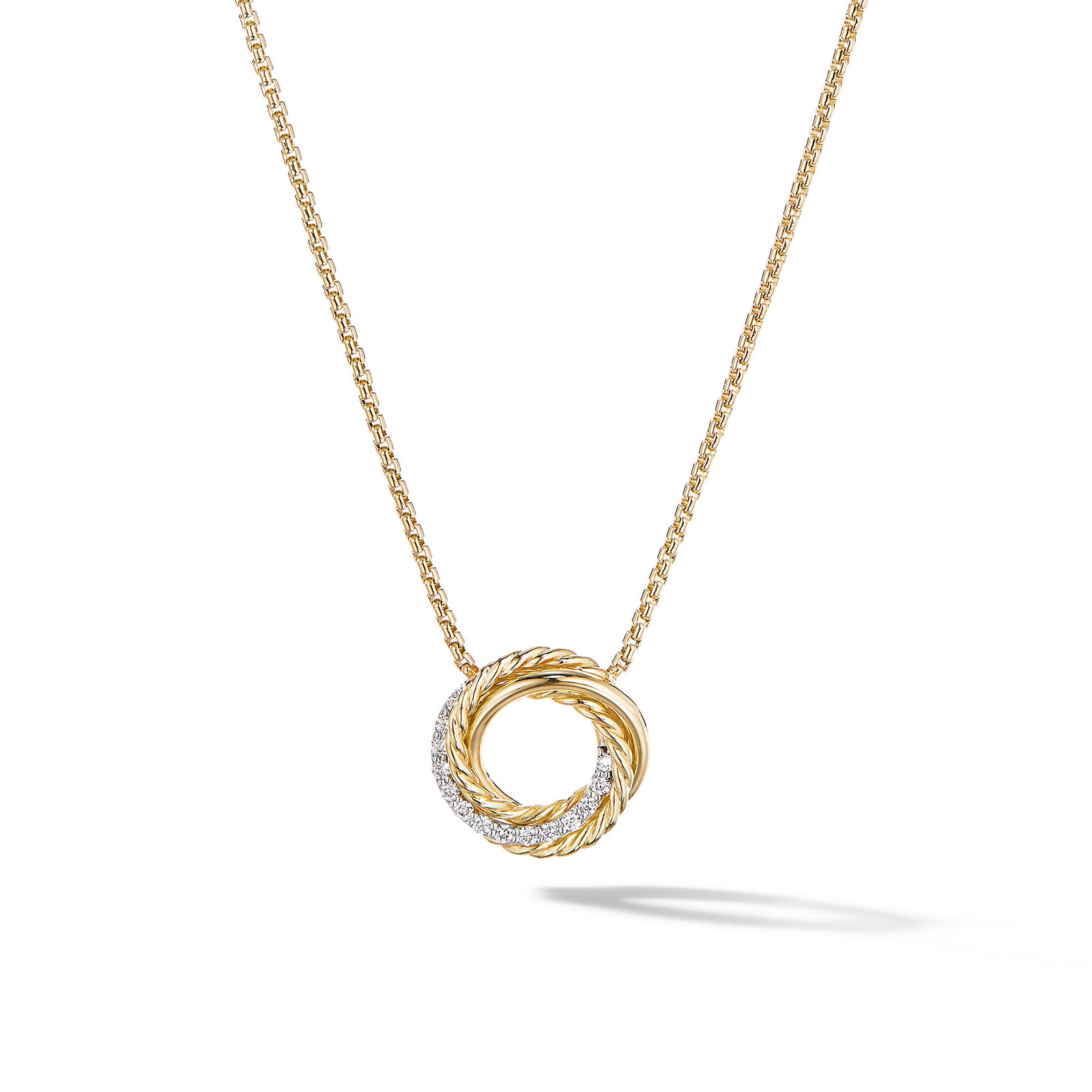 David Yurman Crossover Pendant Necklace in 18ct Yellow Gold with Diamonds, 14.5mm David Yurman Crossover Pendant Necklace in 18ct Yellow Gold with Diamonds, 14.5mm