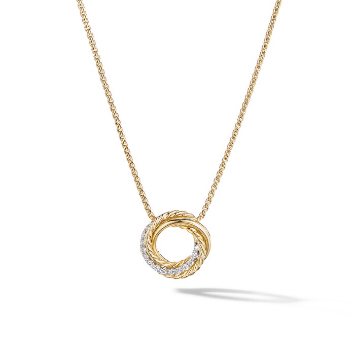 David Yurman Crossover Pendant Necklace in 18ct Yellow Gold with Diamonds, 14.5mm