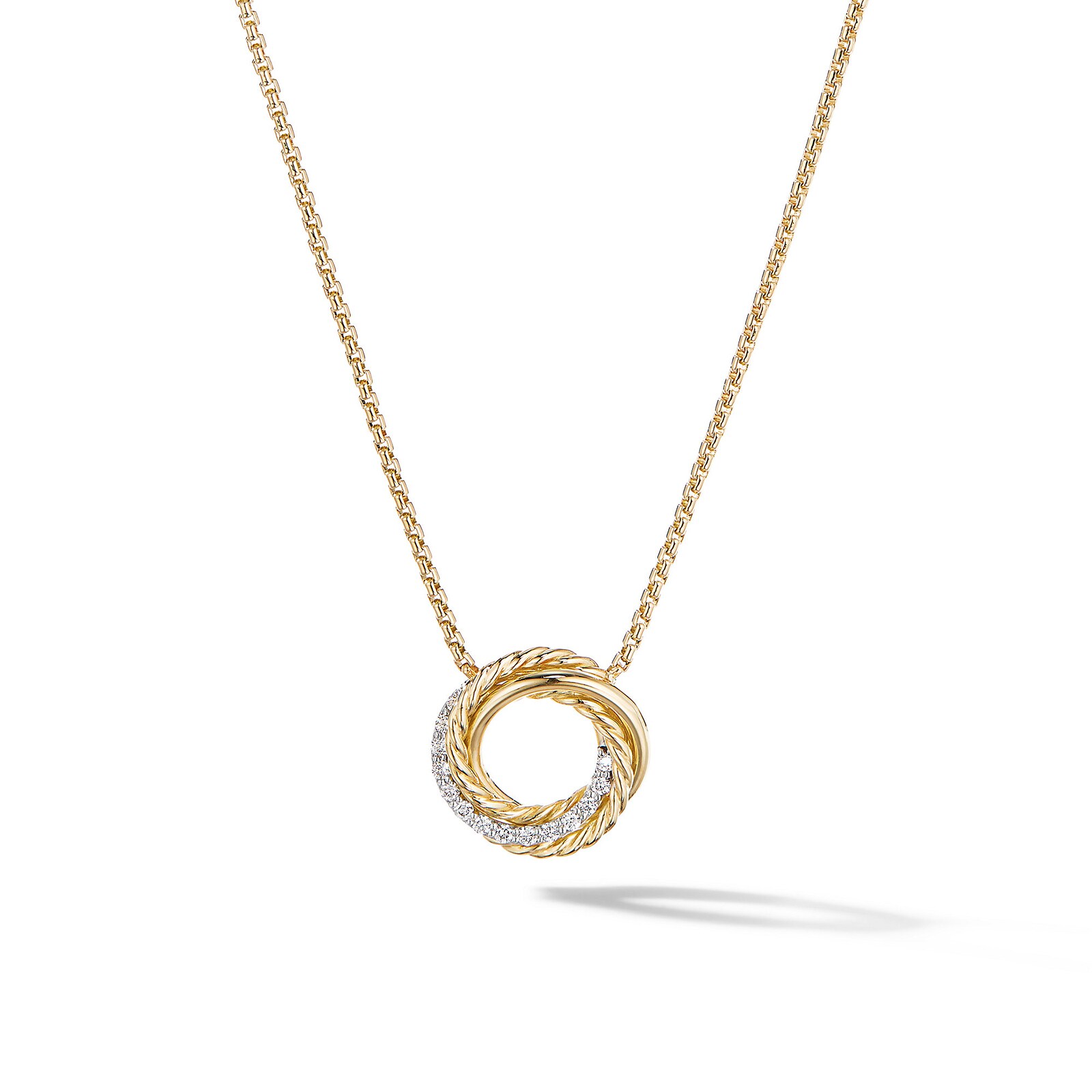 David Yurman Crossover Pendant Necklace in 18ct Yellow Gold with Diamonds, 14.5mm