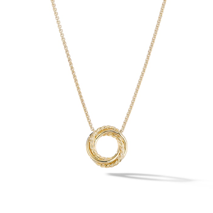 David Yurman Crossover Pendant Necklace in 18ct Yellow Gold with Diamonds, 14.5mm