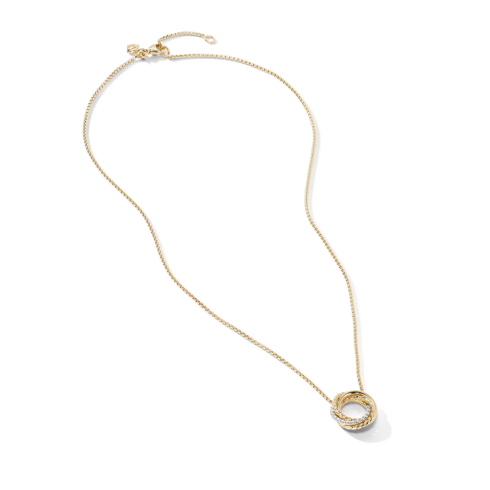 David Yurman Crossover Pendant Necklace in 18ct Yellow Gold with Diamonds, 14.5mm David Yurman Crossover Pendant Necklace in 18ct Yellow Gold with Diamonds, 14.5mm