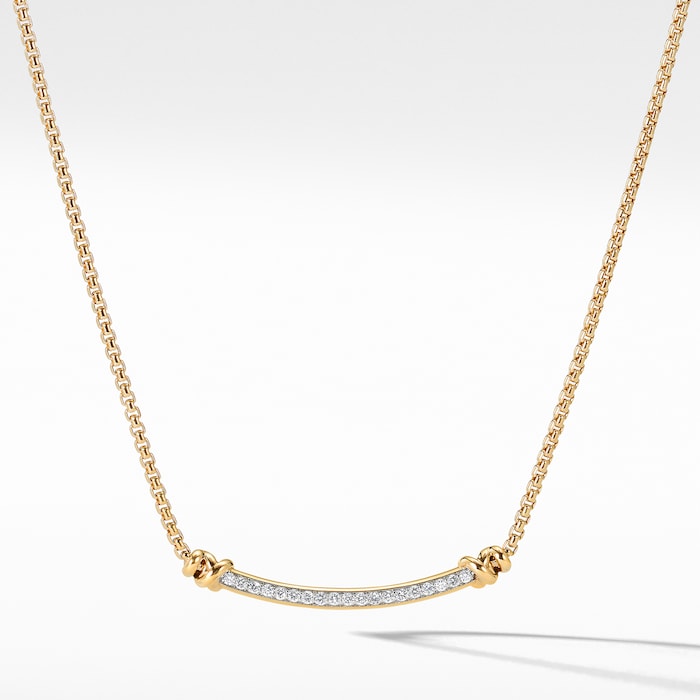 David Yurman Petite Helena Wrap Station Necklace in 18ct Yellow Gold with Diamonds, 29mm