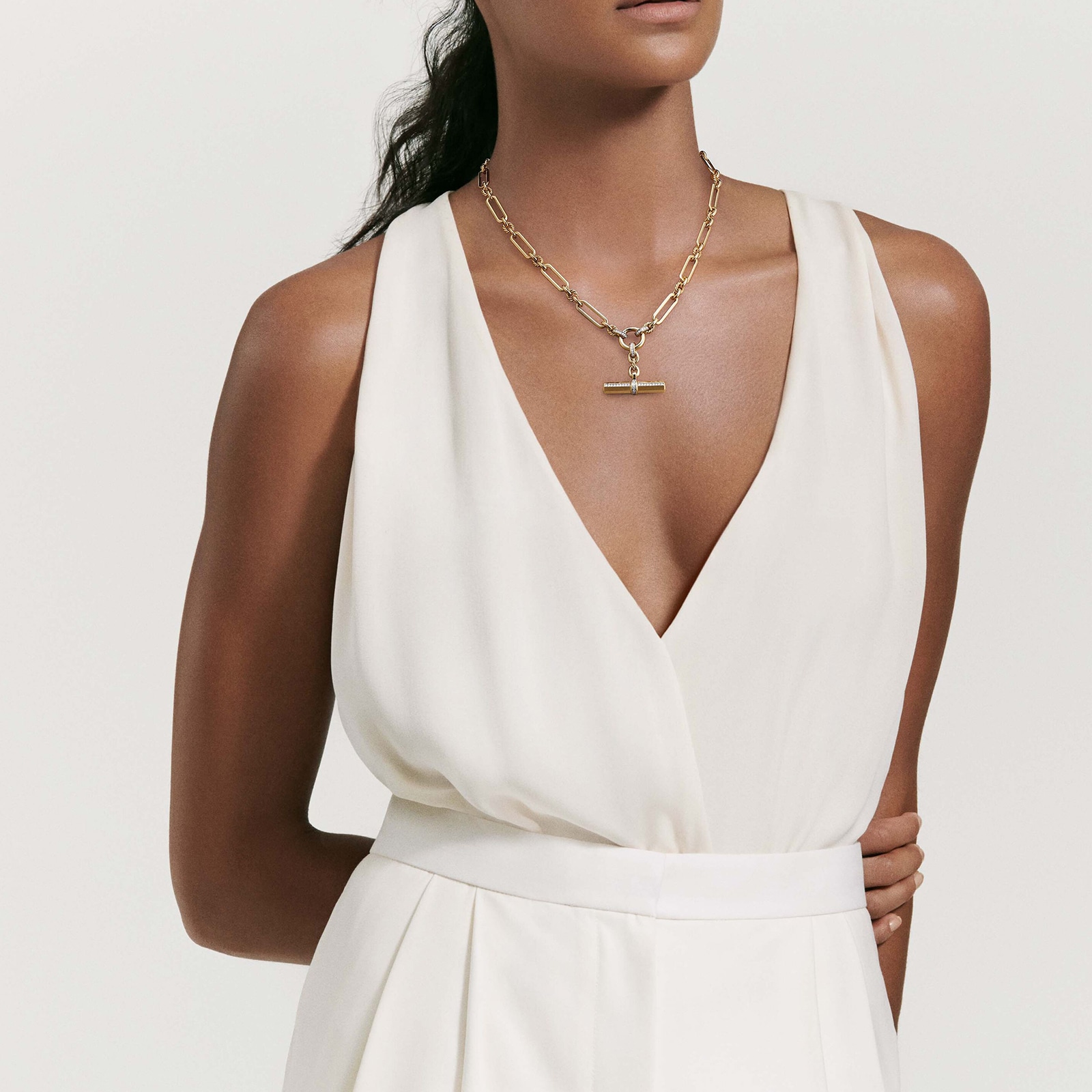 David Yurman Lexington E/W Chain Necklace in 18ct Yellow Gold with Diamonds, 6.5mm