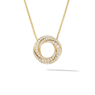 David Yurman Petite Pavé Crossover Pendant Necklace in 18ct Yellow Gold with Diamonds, 15.5mm