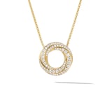 David Yurman Petite Pavé Crossover Pendant Necklace in 18ct Yellow Gold with Diamonds, 15.5mm