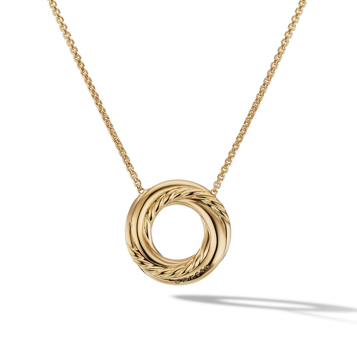 David Yurman Petite Pavé Crossover Pendant Necklace in 18ct Yellow Gold with Diamonds, 15.5mm