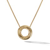 David Yurman Petite Pavé Crossover Pendant Necklace in 18ct Yellow Gold with Diamonds, 15.5mm