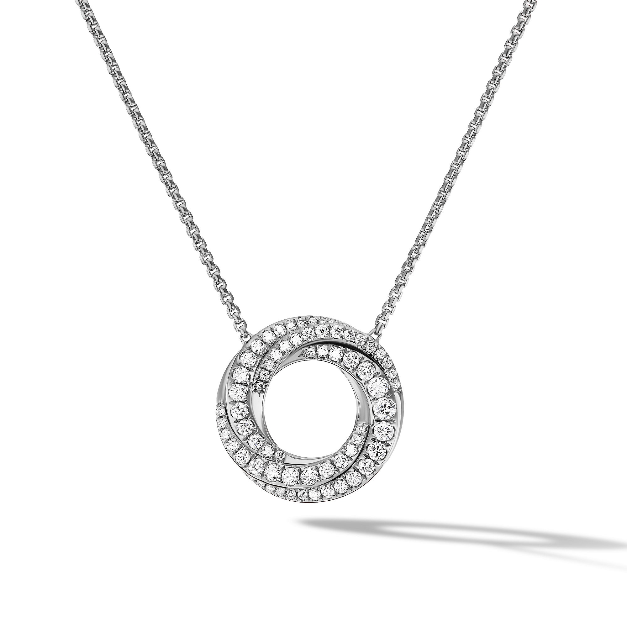 David Yurman Petite Pavé Crossover Pendant Necklace in 18ct White Gold with Diamonds, 15.5mm David Yurman Petite Pavé Crossover Pendant Necklace in 18ct White Gold with Diamonds, 15.5mm