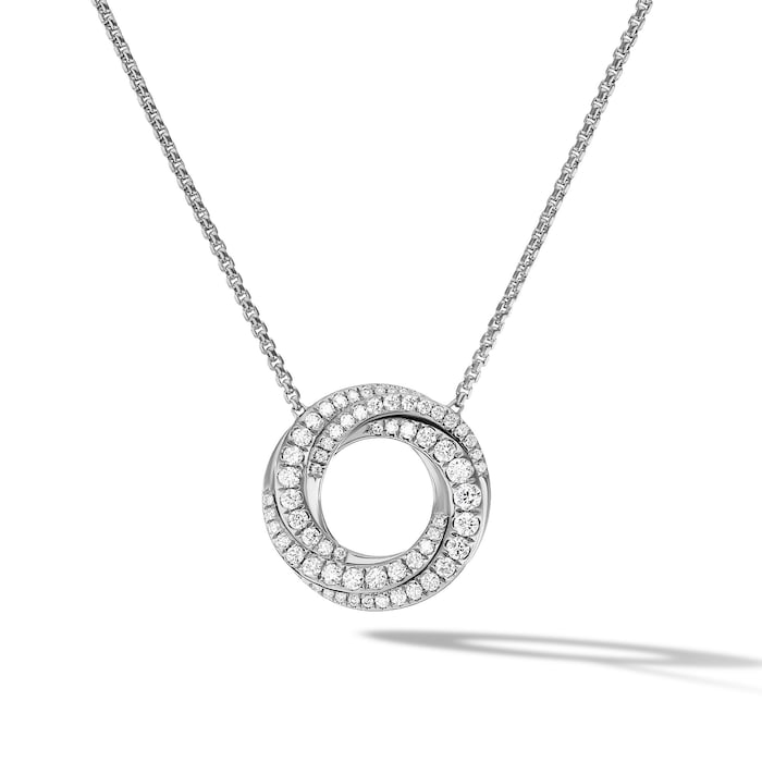 David Yurman Petite Pavé Crossover Pendant Necklace in 18ct White Gold with Diamonds, 15.5mm