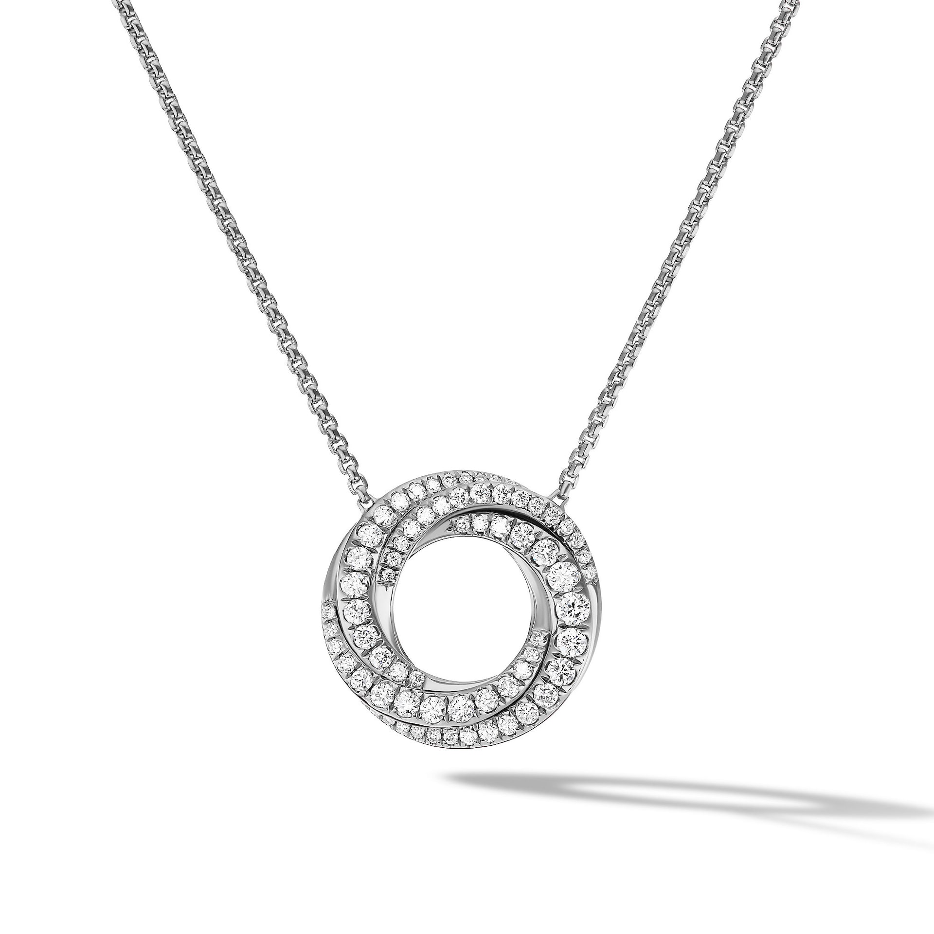 David Yurman Petite Pavé Crossover Pendant Necklace in 18ct White Gold with Diamonds, 15.5mm