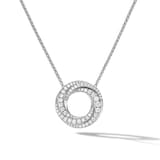 David Yurman Petite Pavé Crossover Pendant Necklace in 18ct White Gold with Diamonds, 15.5mm