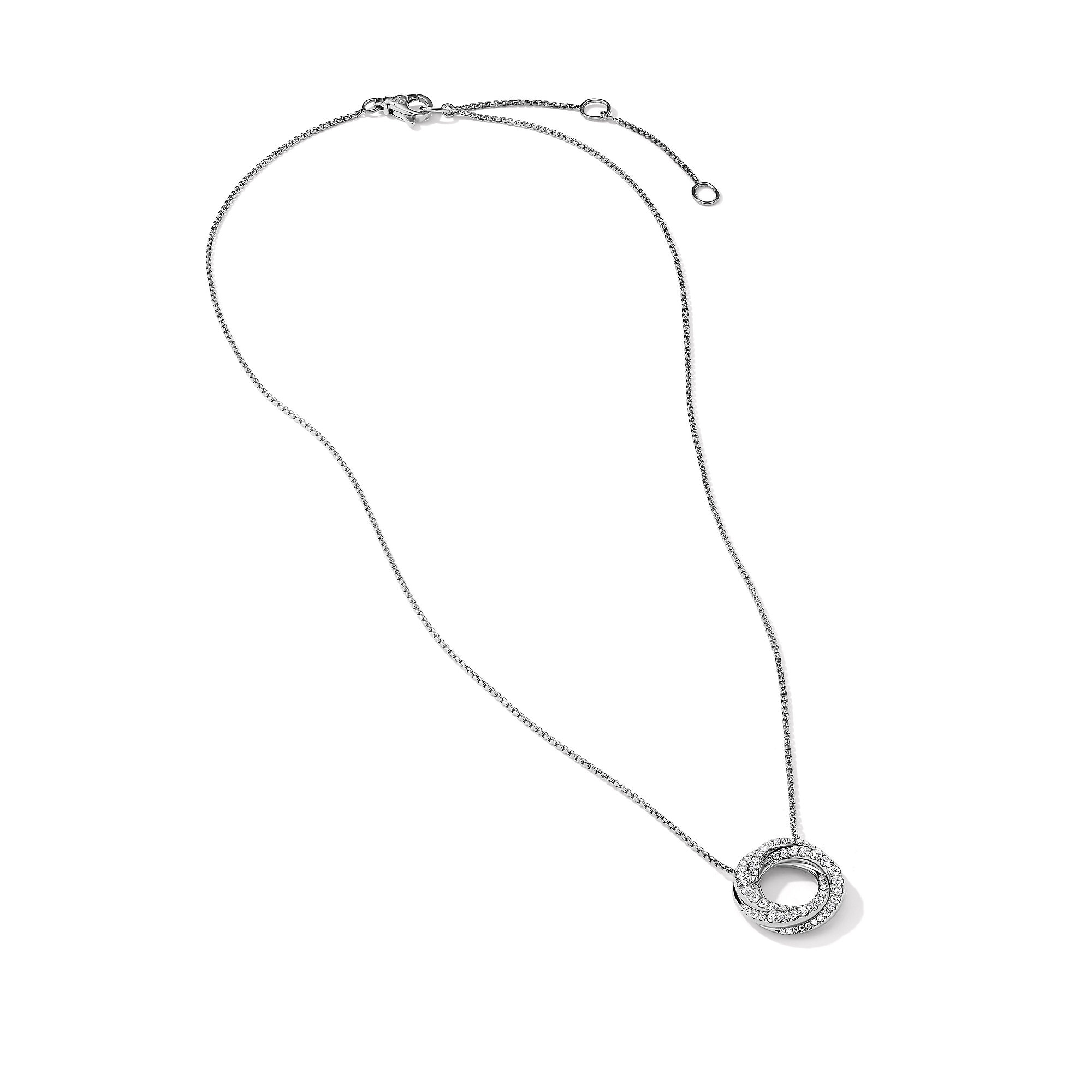 David Yurman Petite Pavé Crossover Pendant Necklace in 18ct White Gold with Diamonds, 15.5mm David Yurman Petite Pavé Crossover Pendant Necklace in 18ct White Gold with Diamonds, 15.5mm