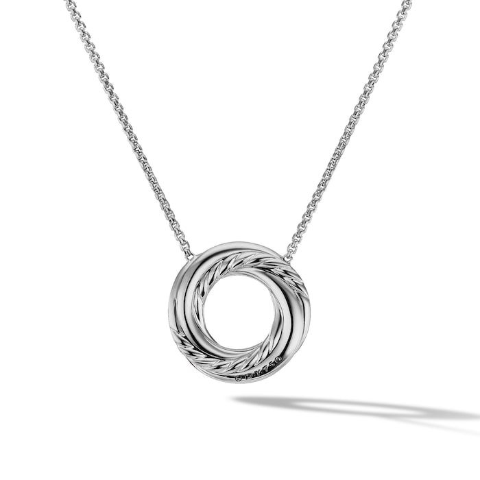 David Yurman Petite Pavé Crossover Pendant Necklace in 18ct White Gold with Diamonds, 15.5mm