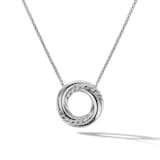 David Yurman Petite Pavé Crossover Pendant Necklace in 18ct White Gold with Diamonds, 15.5mm