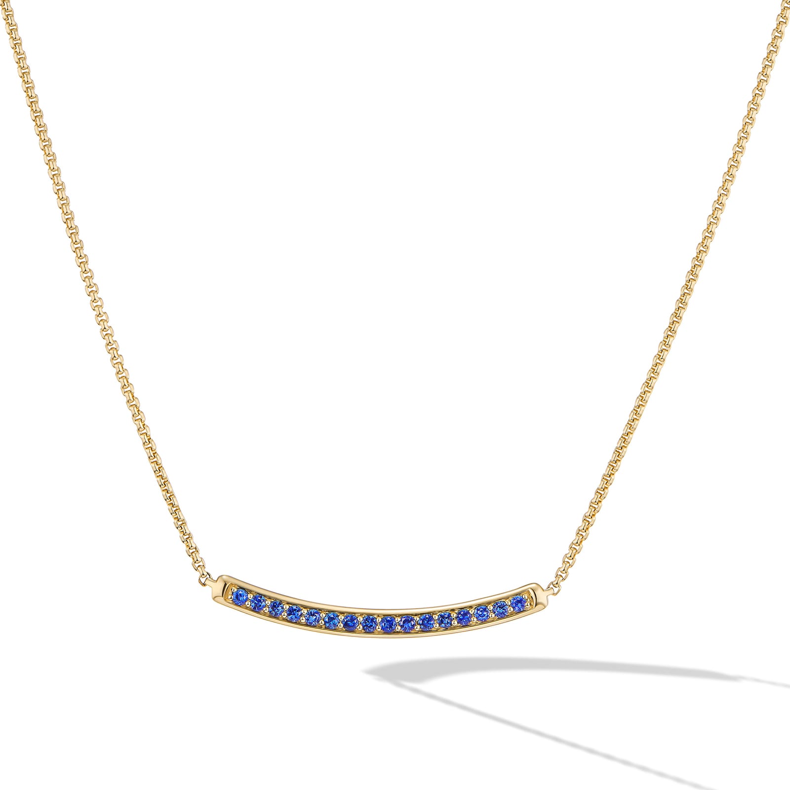 David Yurman Petite Pavé Bar Necklace in 18ct Yellow Gold with Blue Sapphires, 1.25mm