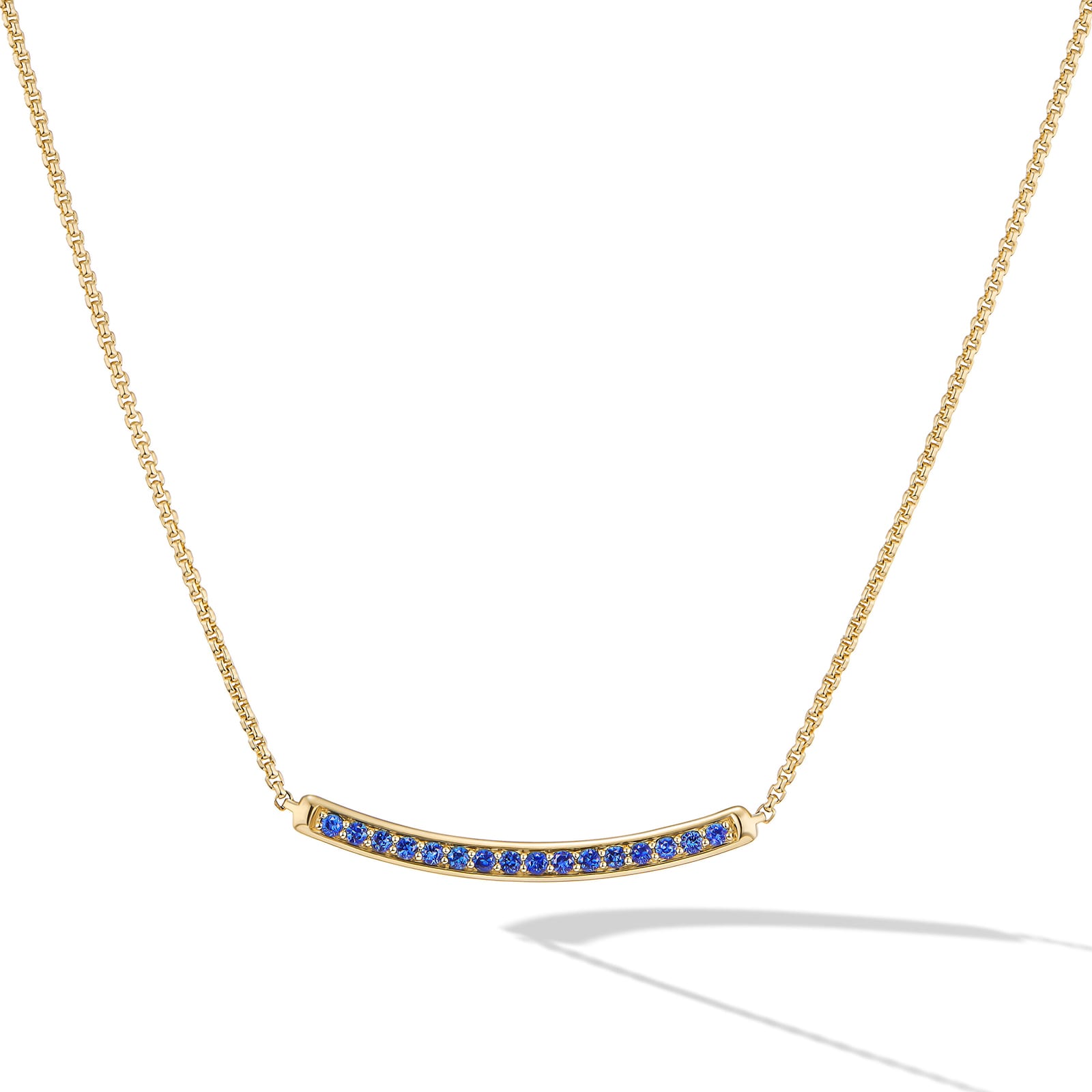 David Yurman Petite Pavé Bar Necklace in 18ct Yellow Gold with Blue Sapphires, 1.25mm