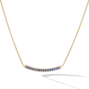 David Yurman Petite Pavé Bar Necklace in 18ct Yellow Gold with Blue Sapphires, 1.25mm