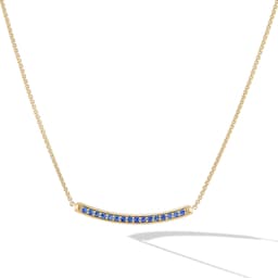 37900370 - Petite Pavé Bar Necklace in 18ct Yellow Gold with Blue Sapphires, 1.25mm