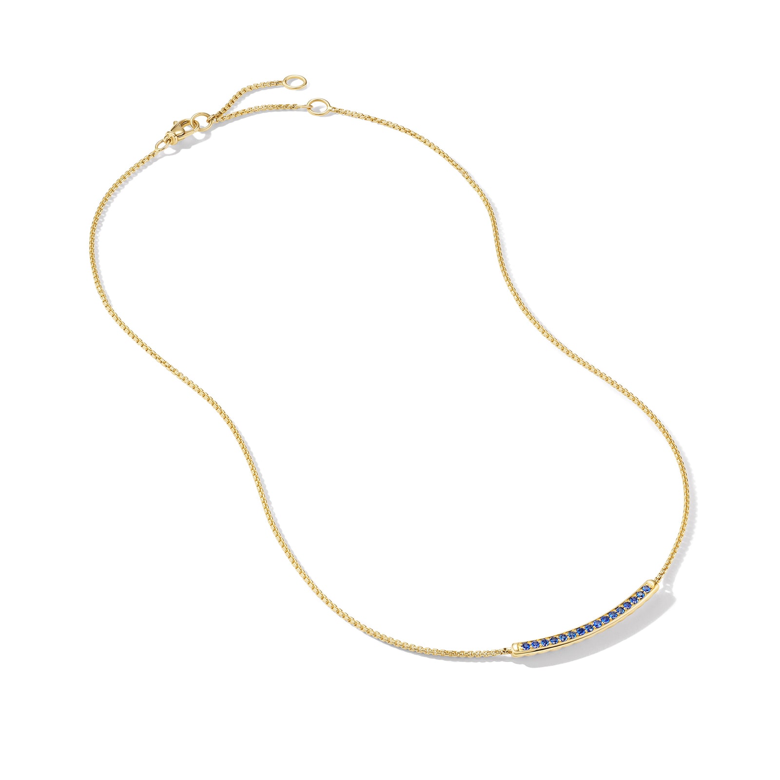 David Yurman Petite Pavé Bar Necklace in 18ct Yellow Gold with Blue Sapphires, 1.25mm