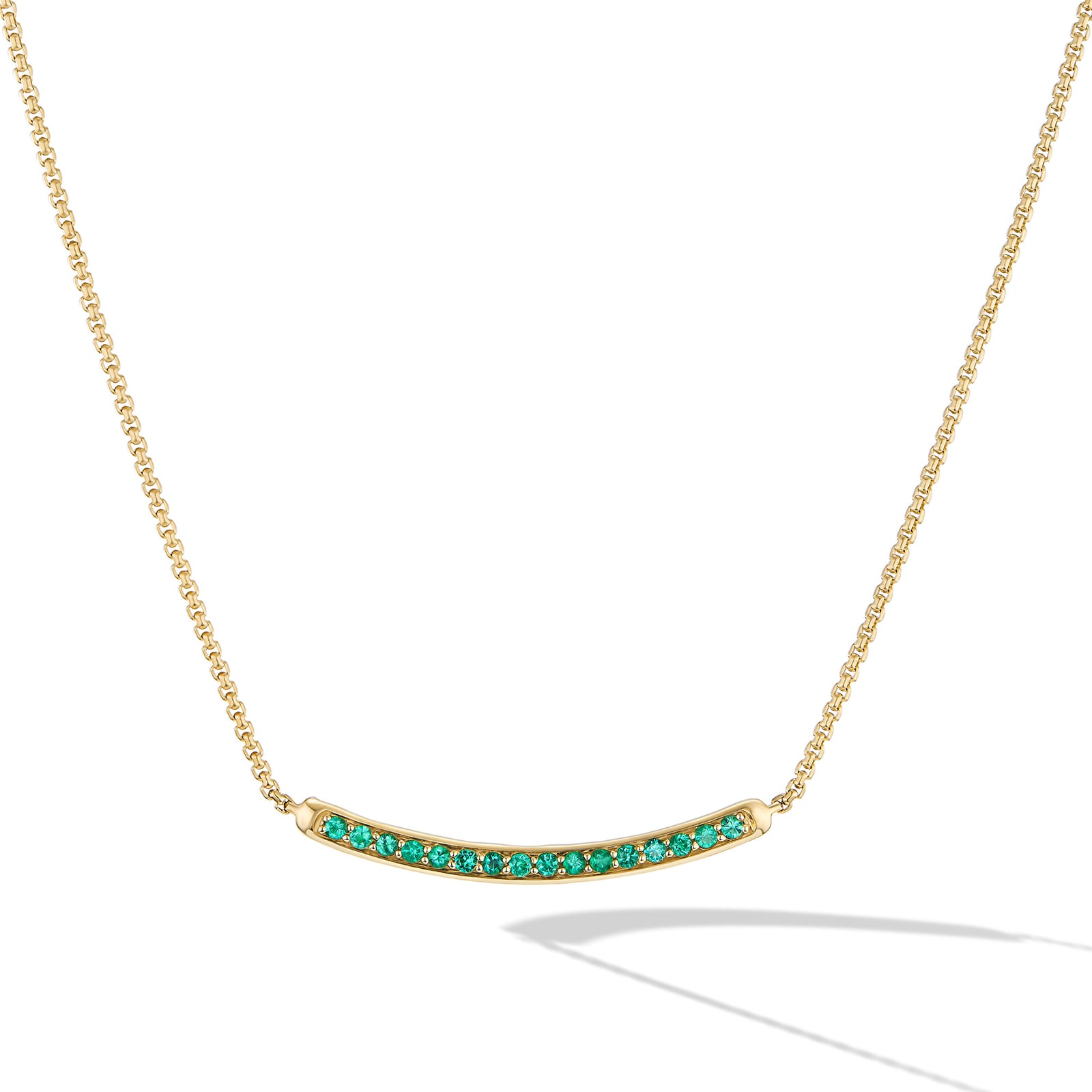 David Yurman Petite Pavé Bar Necklace in 18ct Yellow Gold with Emeralds, 1.25mm