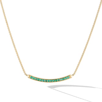 David Yurman Petite Pavé Bar Necklace in 18ct Yellow Gold with Emeralds, 1.25mm