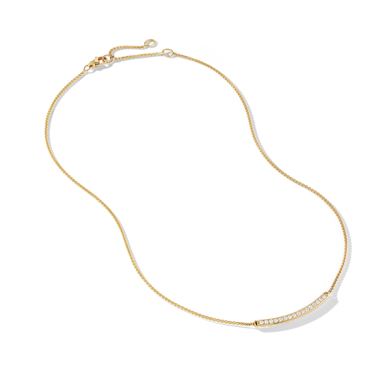 David Yurman Petite Pavé Bar Necklace in 18ct Yellow Gold with Diamonds, 1.25mm