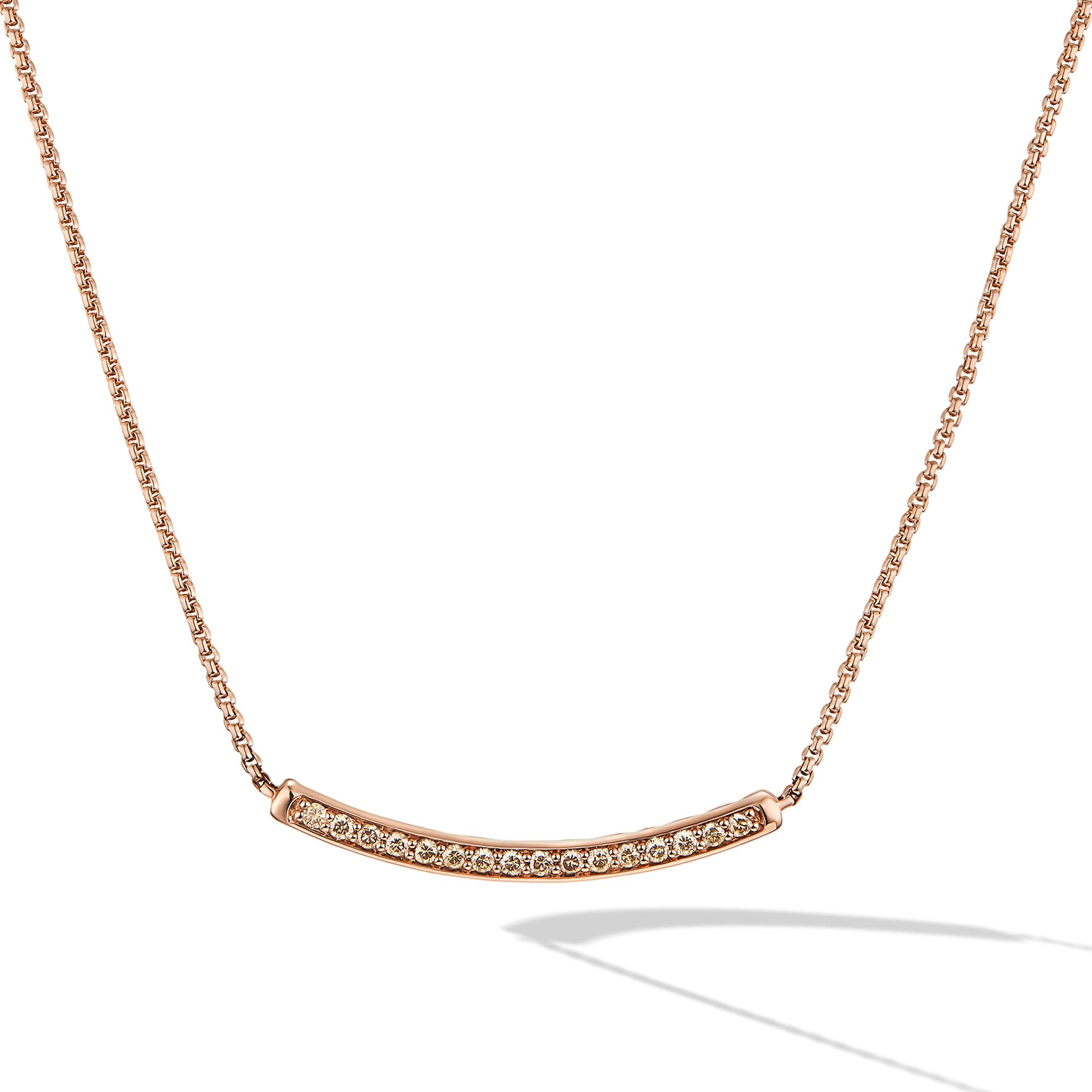 David Yurman Petite Pavé Bar Necklace in 18ct Rose Gold with Cognac Diamonds, 1.25mm